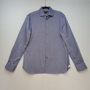 John Varvatos Button Down Shirt Mens 16 34/35 Blue Slim Fit Cotton Stretch